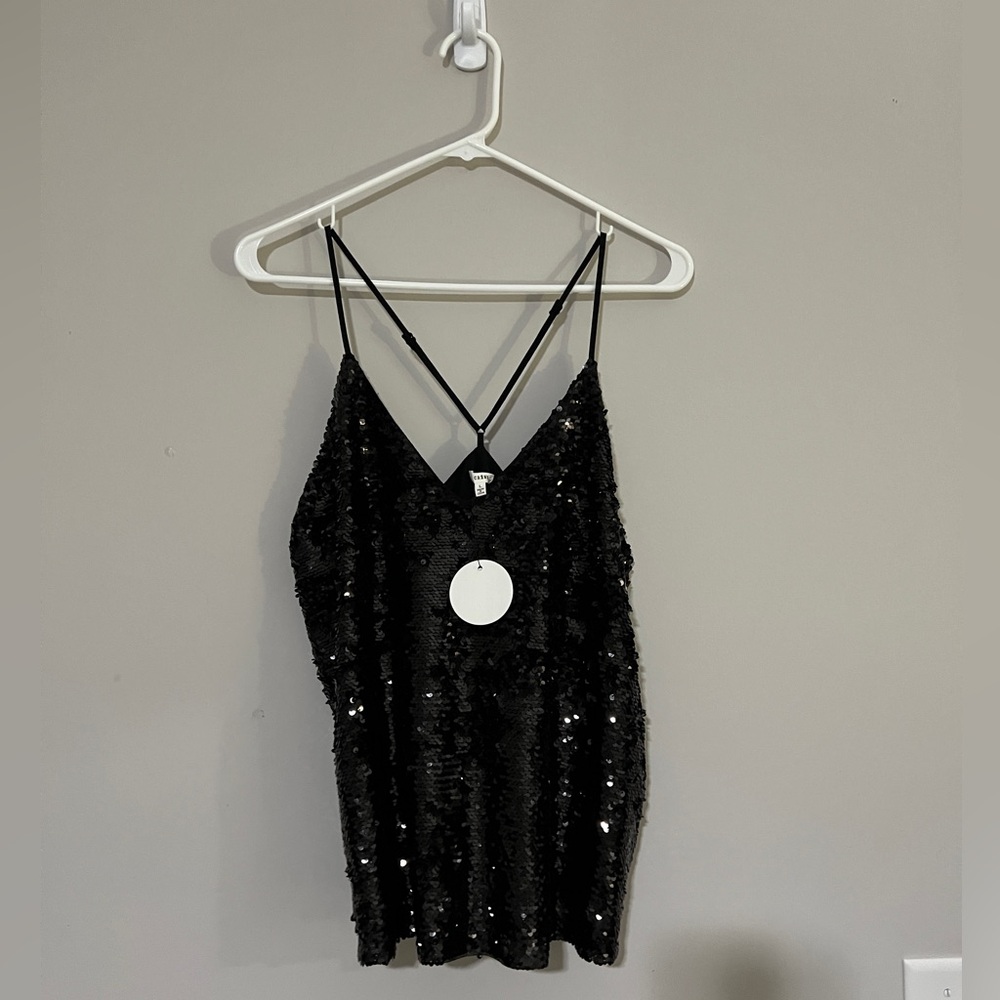 Black Sequin Tank, NWT, Size Large